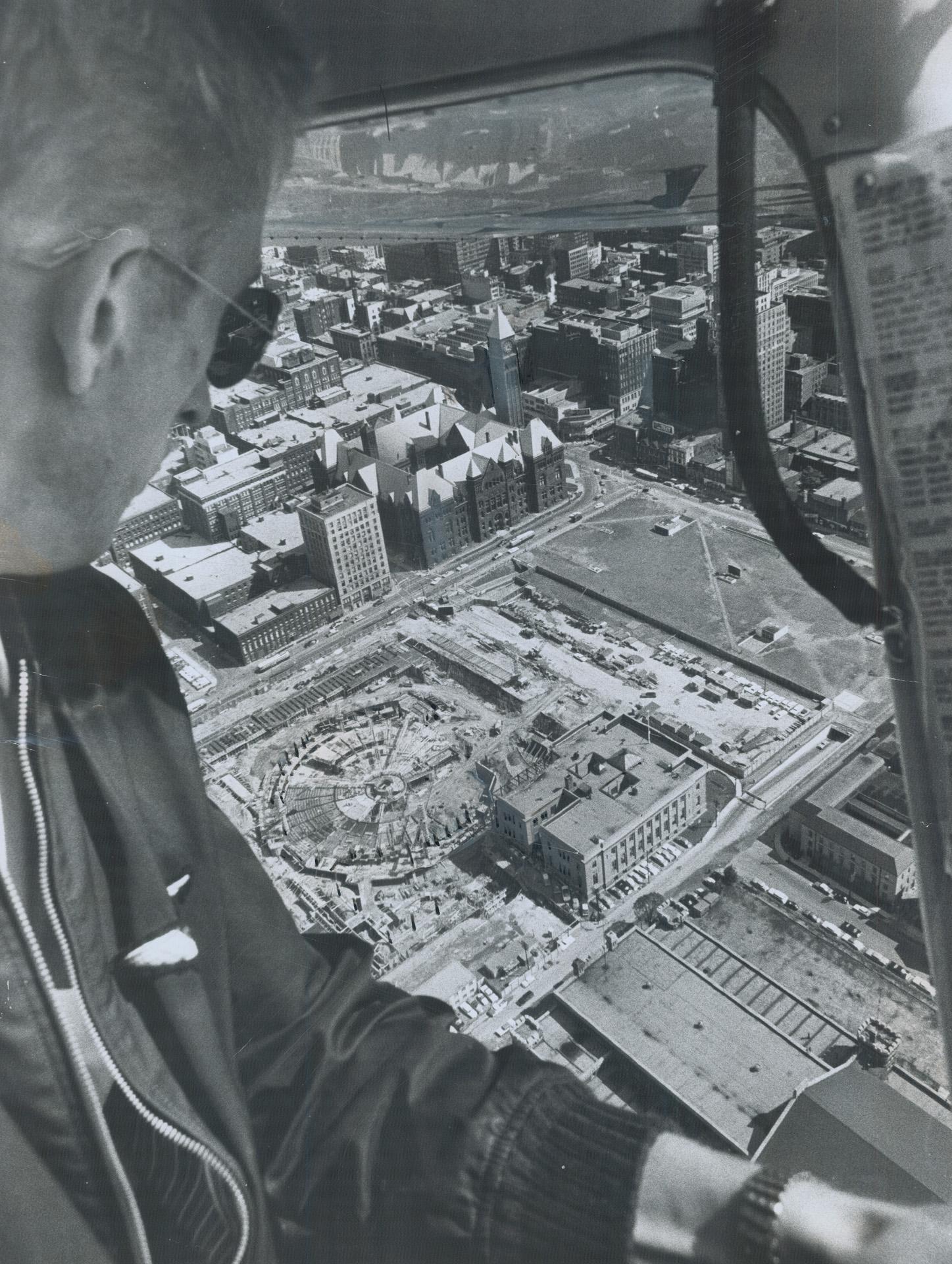 Aerial view of Toronto City Hall Construction 1962
