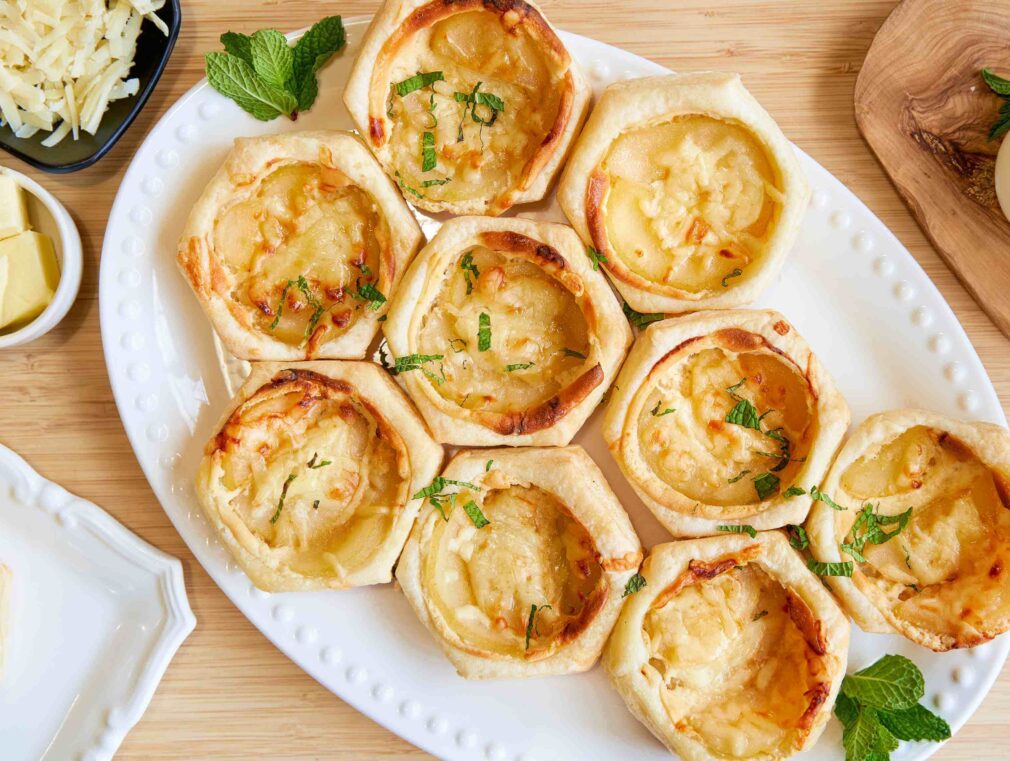 Recipe for Two-Bite Poached Pear Cheese Tarts 